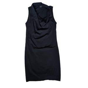 Theory cowl neck sleeveless double layer stretchy black shift dress Medium